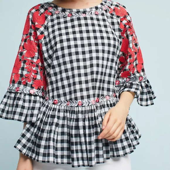 Anthropologie Tops - Anthropologie Pankaj & Nidhi Gingham Swing Tunic Blouse Size Small